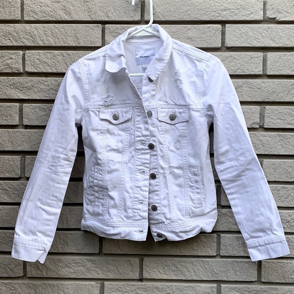 Old Navy White Distressed Denim Jacket XS - Picture 1 of 8